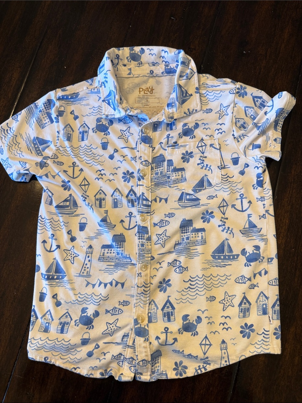 Little Sleepies Blue & White Nautical Button-Front Kids Shirt